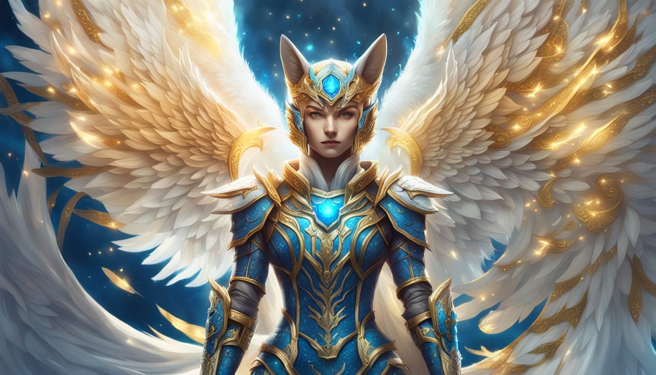 Kitsune Warrior in Angelic Armor: Art Nouveau Style