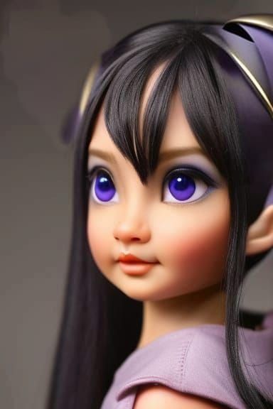 a lovely baby elf with purple ears and pointy nose