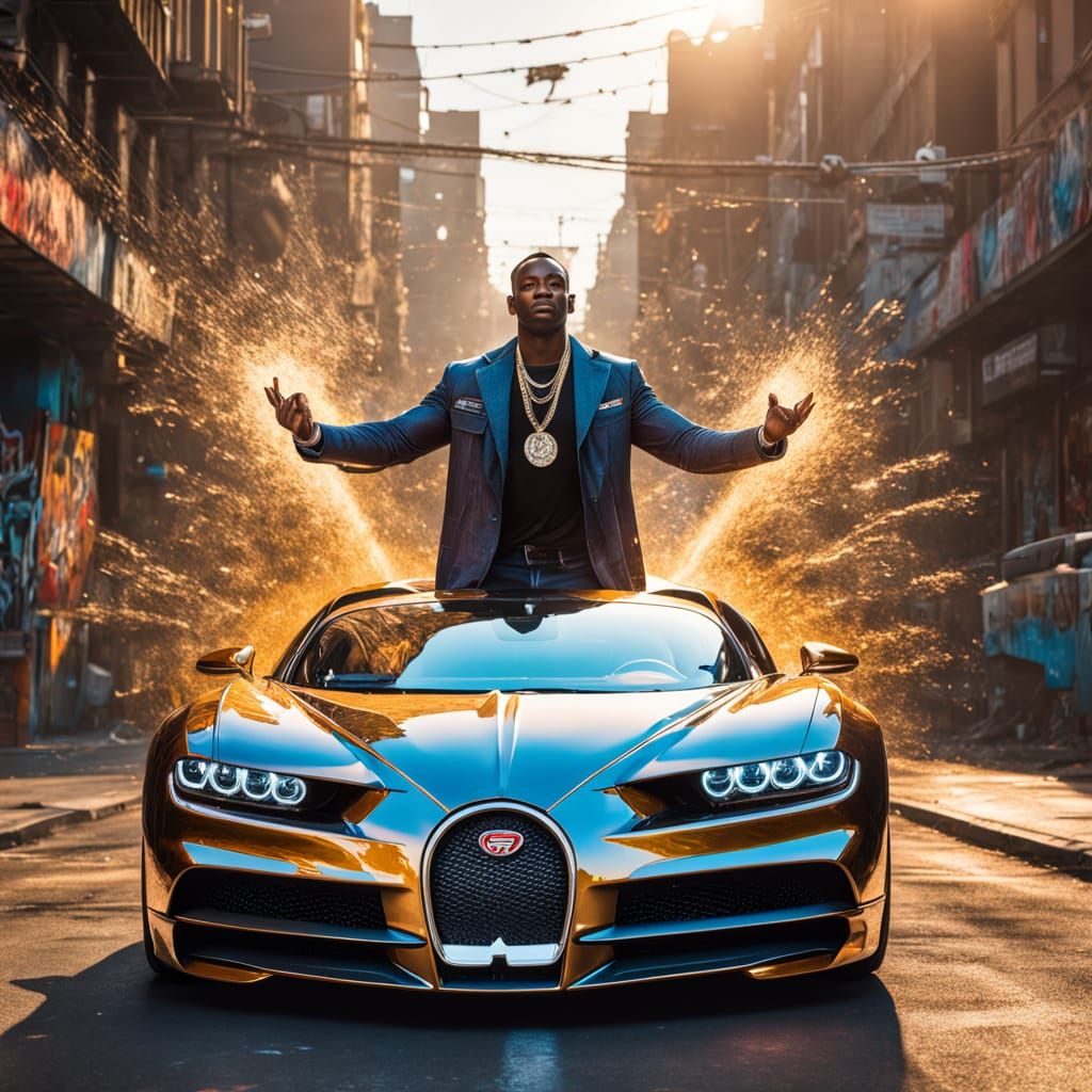 Muscular Man Lifts Bugatti in Vivid Digital Art