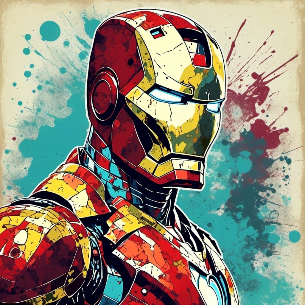 Iron Man in Pop Art Grunge Style