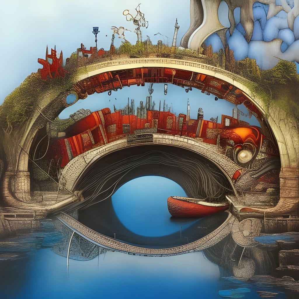 Chili Peppers Under Bridge: Surrealist Dreamscape