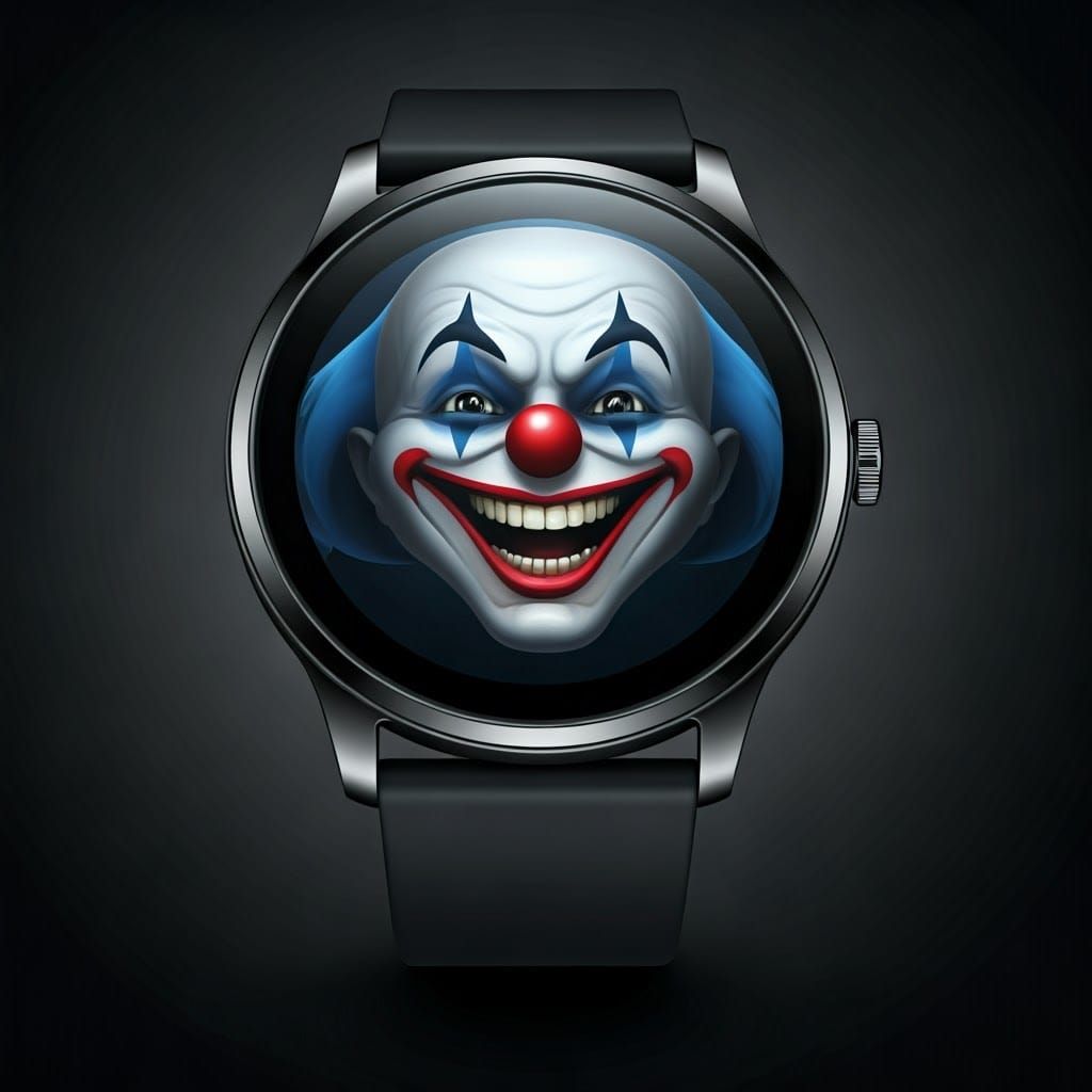 Smartwatch Displaying Holographic Laughing Clown