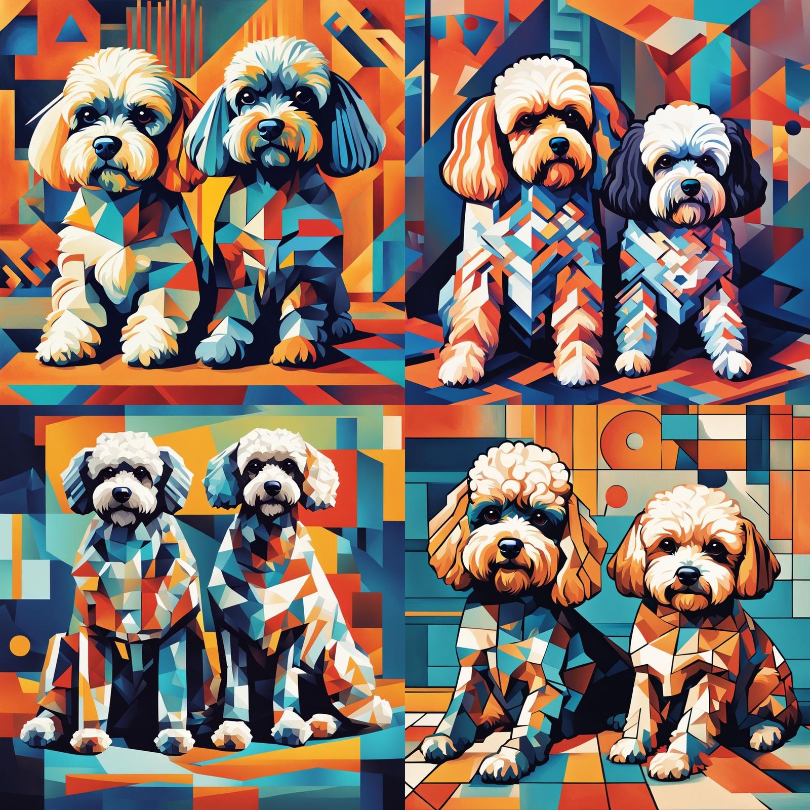 Pop Art Portrait: Poodle and Shitzu in Cubist Style
