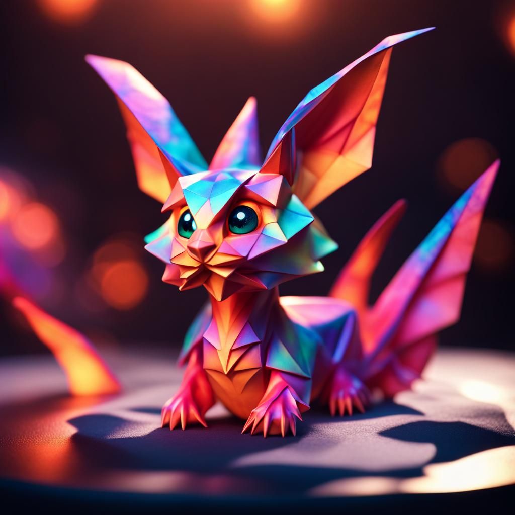 Iridescent Origami Dragon Cat in Fae World