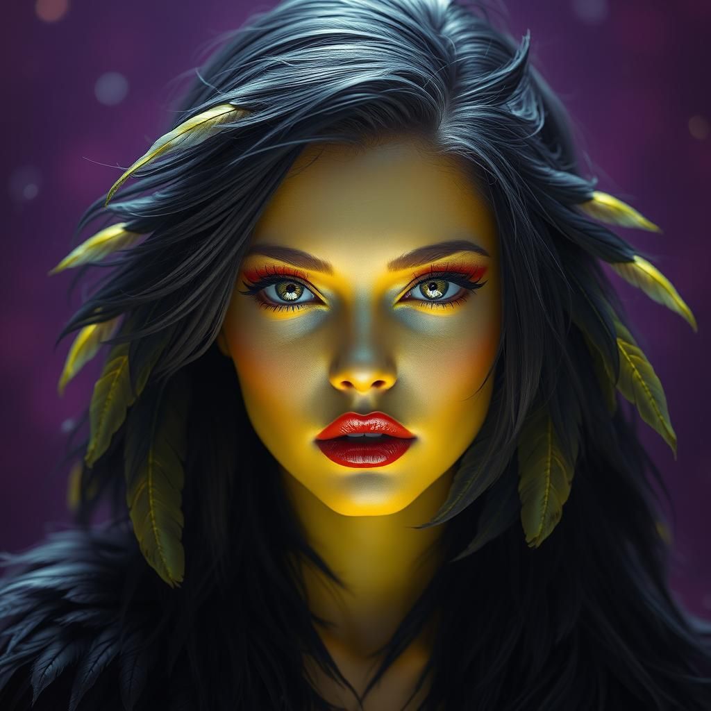 Enchanting Woman with Feathers, Digital Art