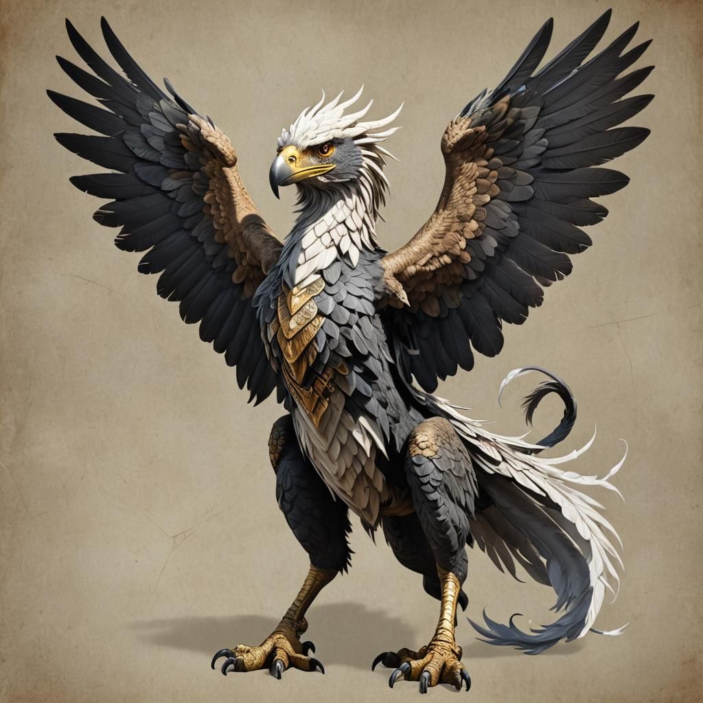 Majestic Raptor-Griffin Hybrid in Mythical Landscape