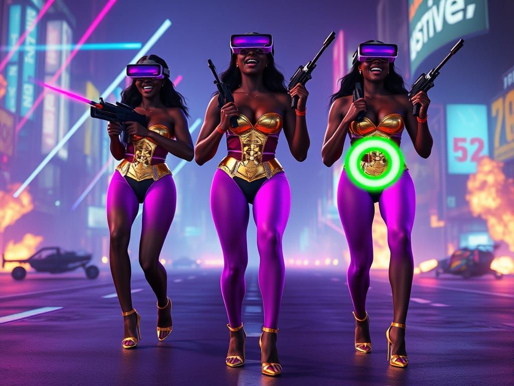 Cyberpunk Warriors in Neon Violet Hosiery