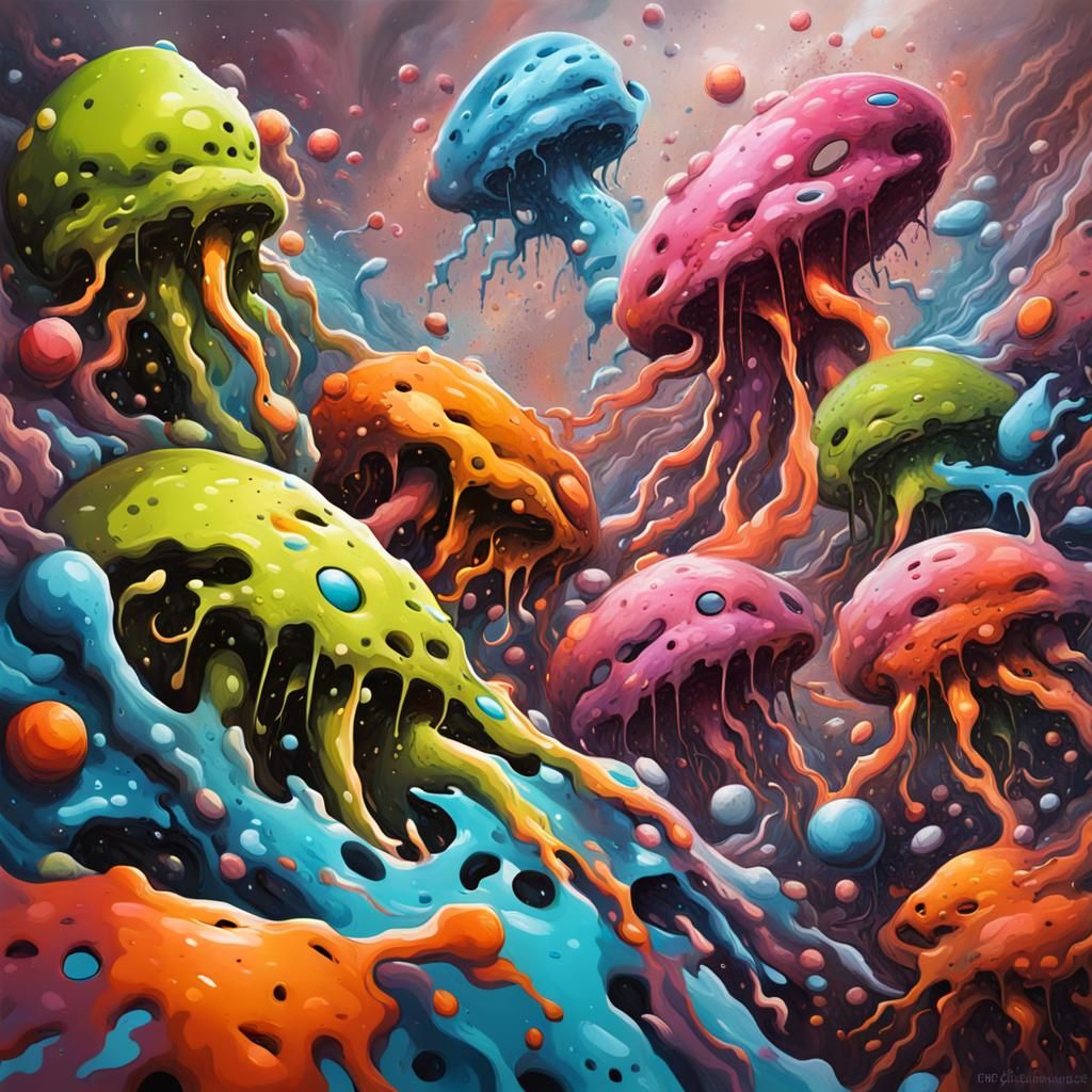 Futuristic Amoeba War: Graffiti Art Style