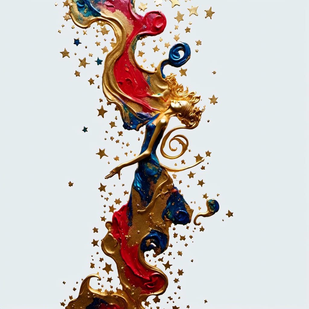 Golden Dancer in Starry Night, Acrylic Texture