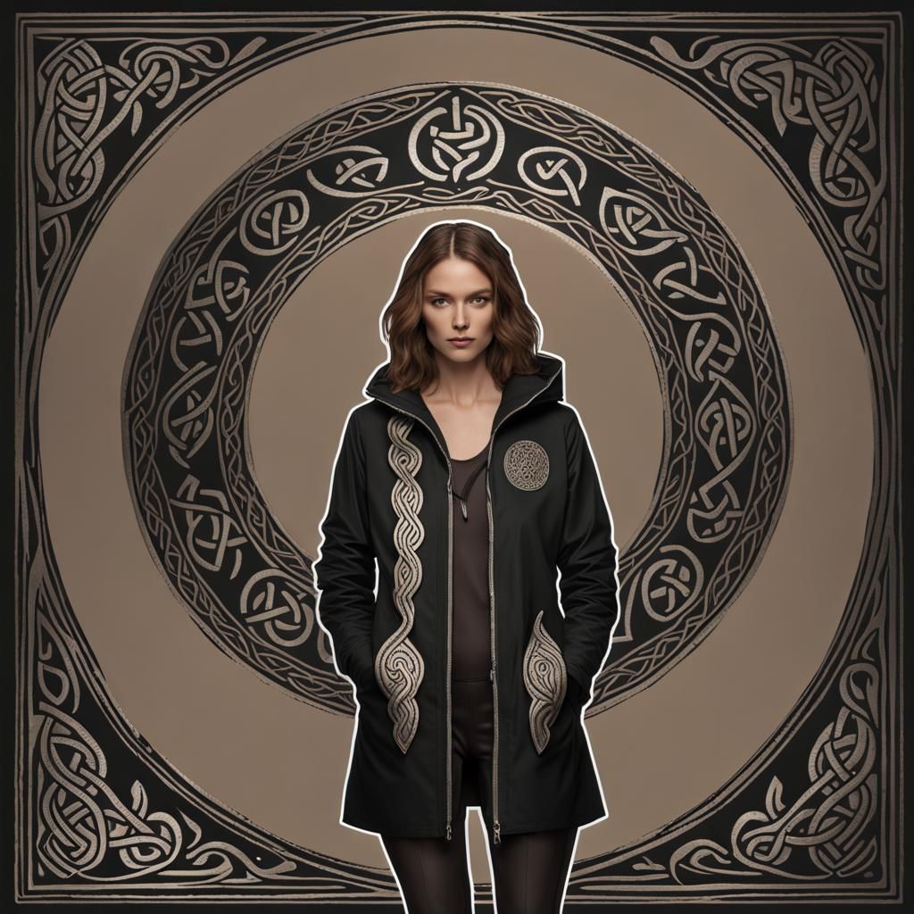 Woman in Celtic-Inspired Jacket, Sōsaku Hanga Style