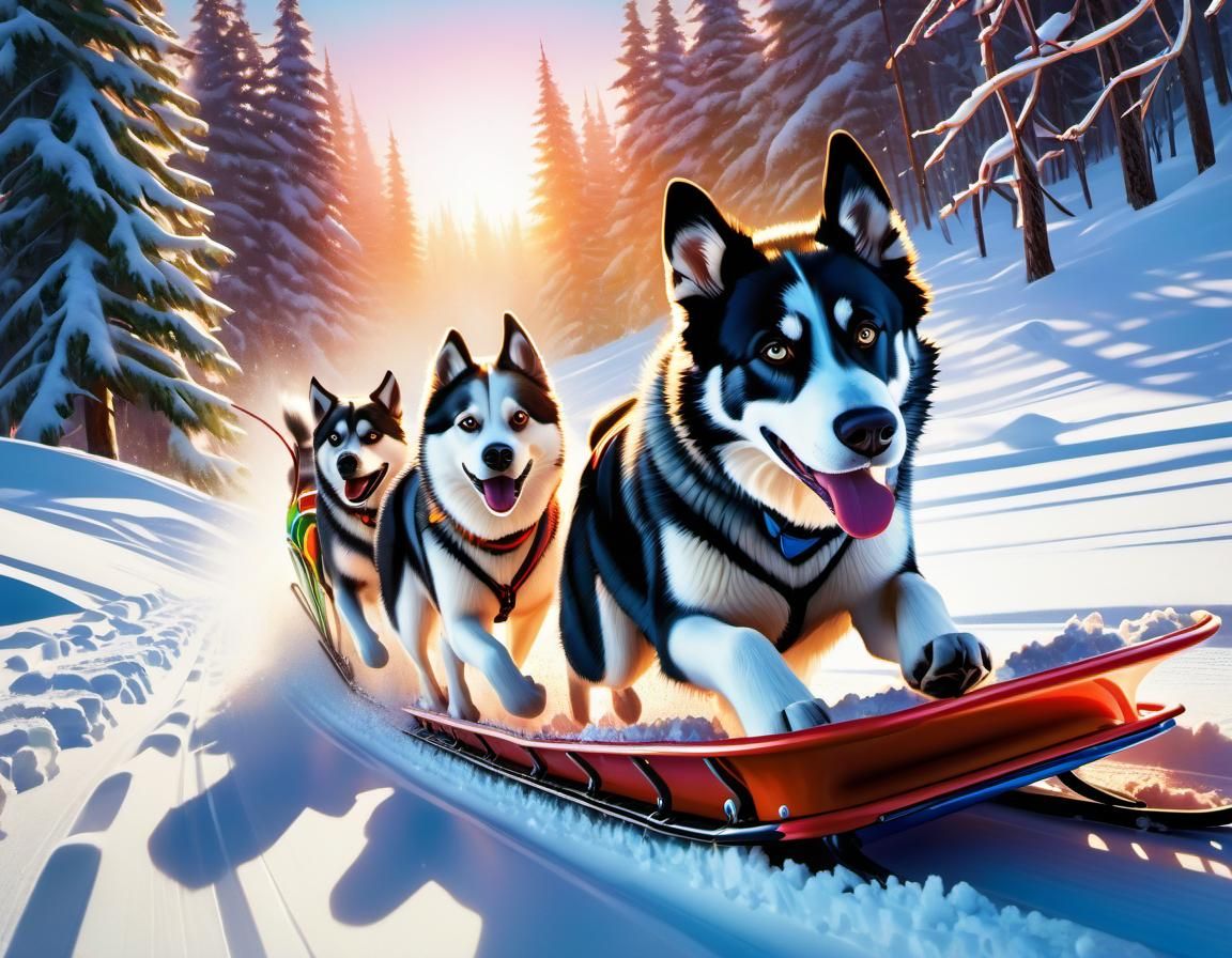 Dog Sledding in Winter Landscape: Hyperrealistic Concept Art