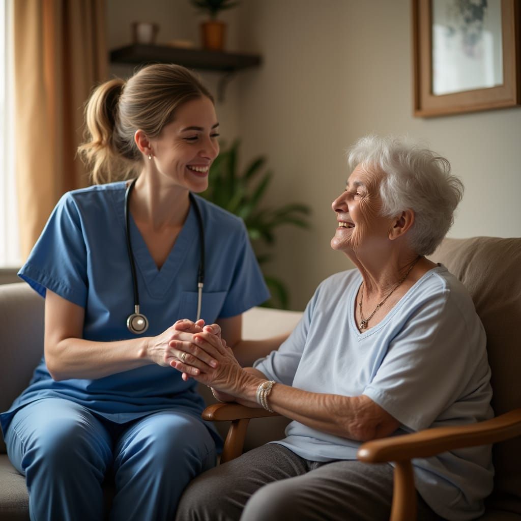 Caregiver and Senior Woman in Cozy Home