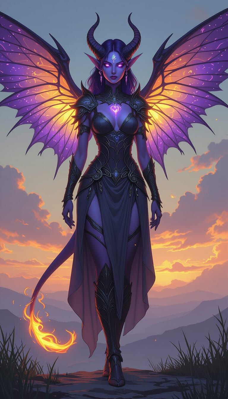 Half-Tiefling Aasimar with Iridescent Wings