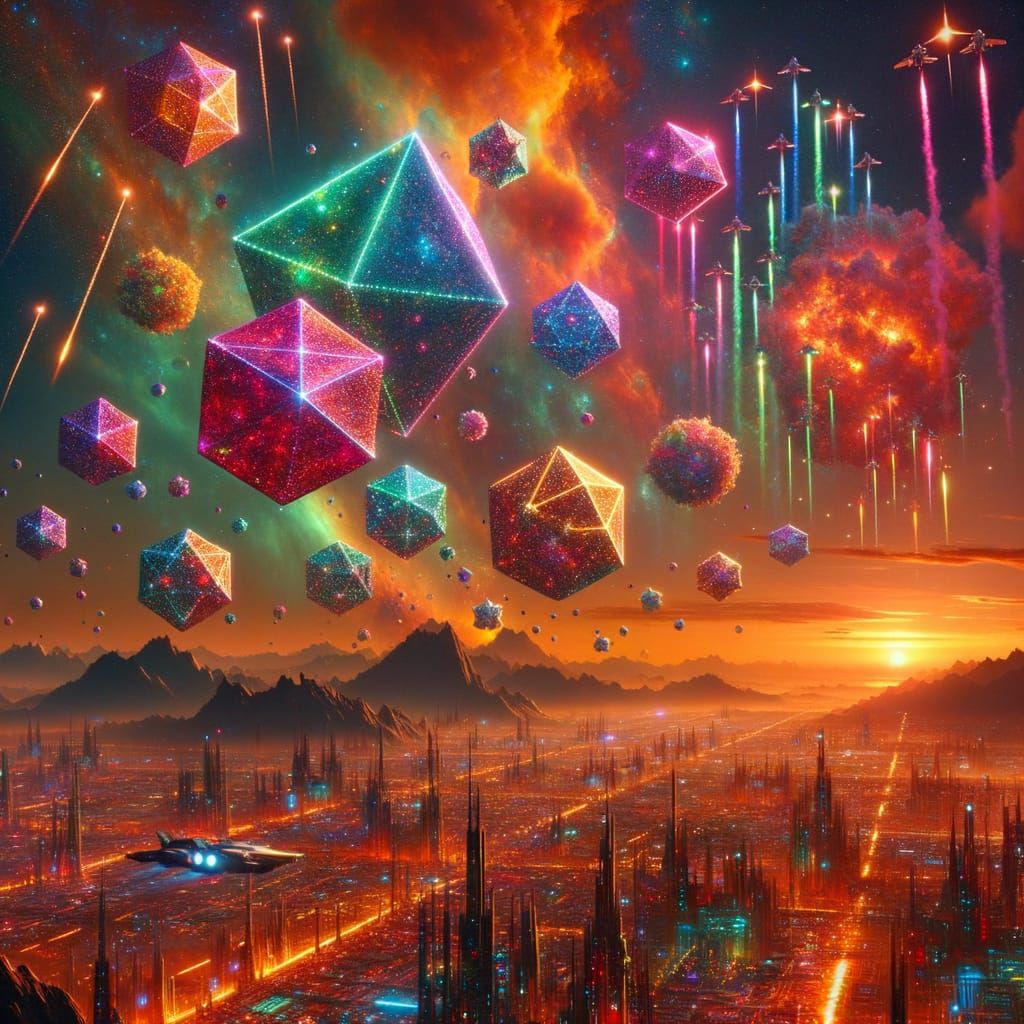 Sci-Fi Alien World with Luminescent Sky Objects