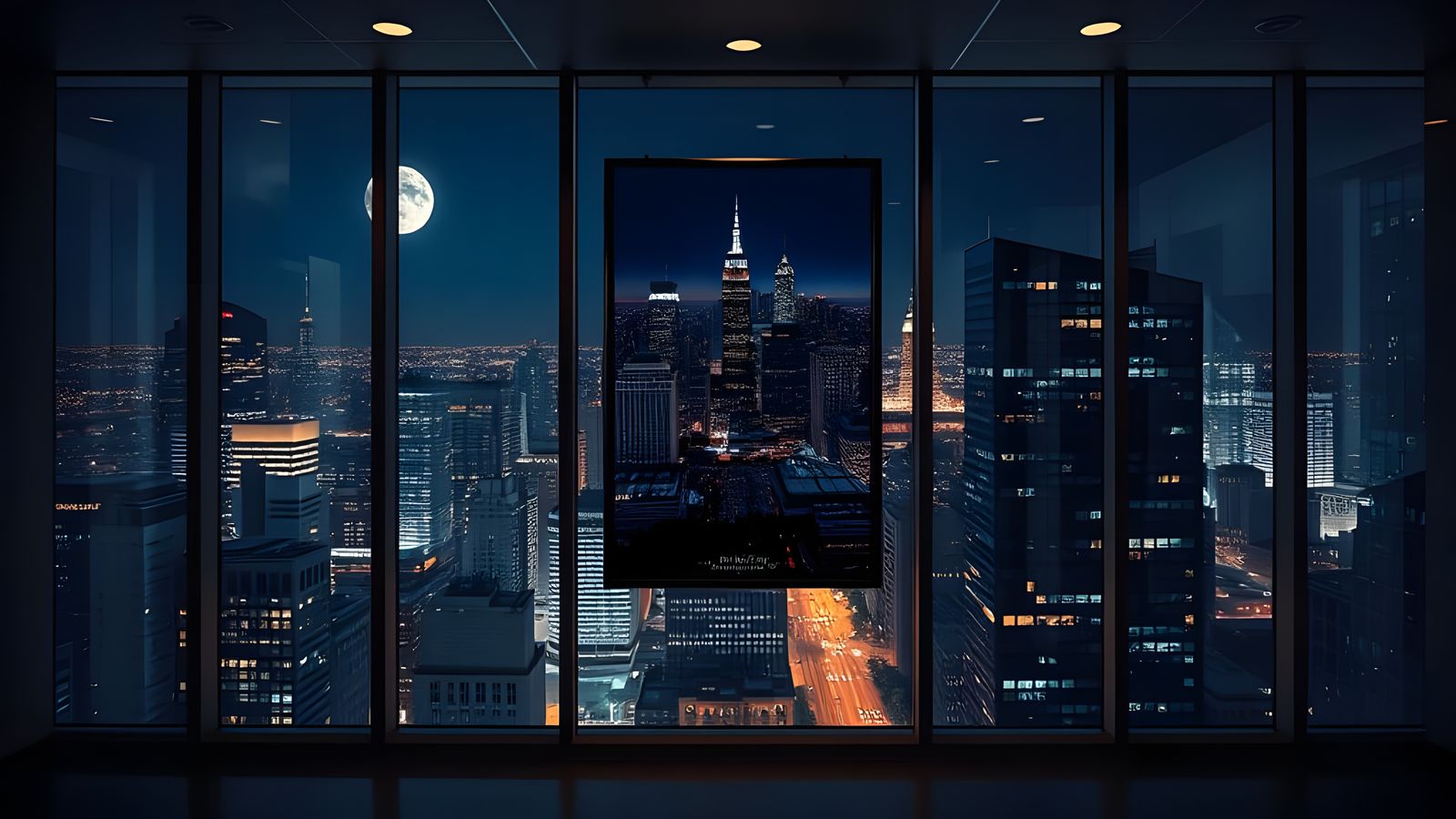 Night City View from High-Rise Office