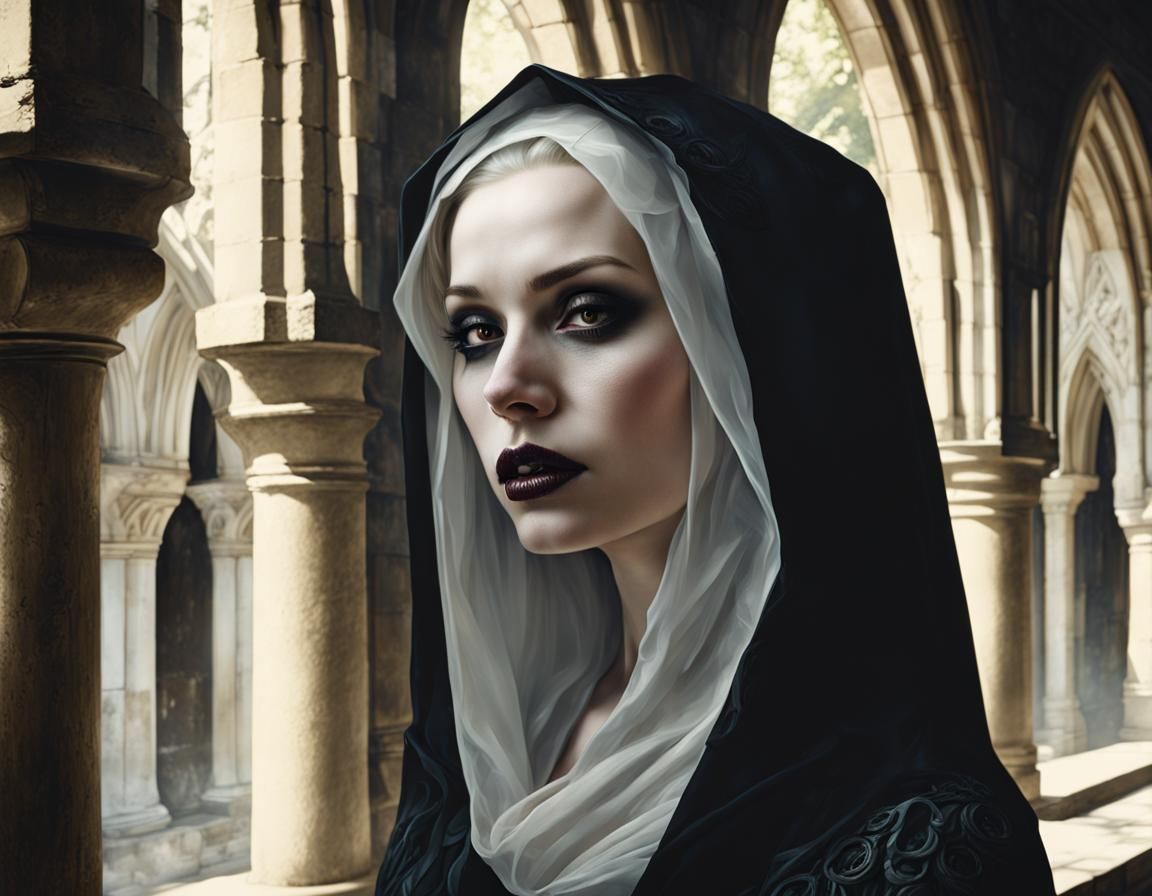 Gothic Woman Portrait in Medieval Cloister