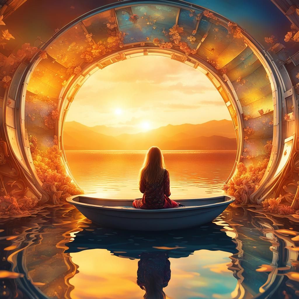 Fantasy Double Exposure: Girl at Sunset