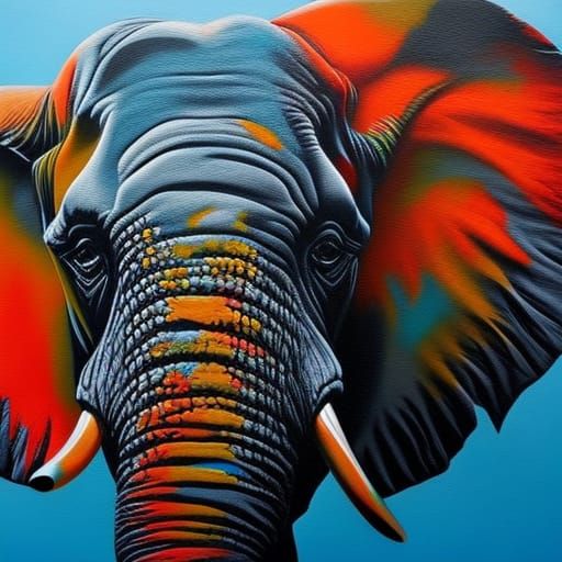 Hyperreal Elephant Face in Graffiti Art Style