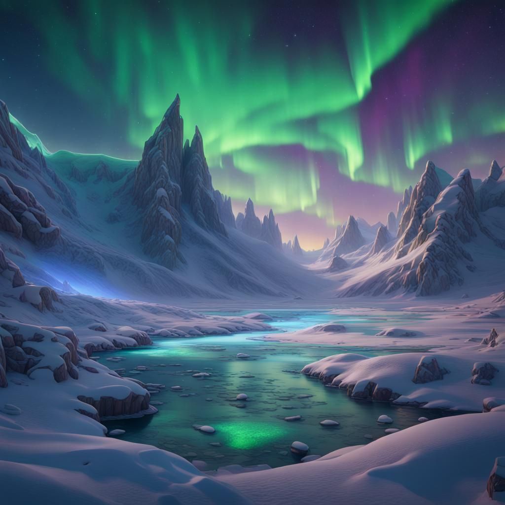 Arctic Landscape Aurora Borealis: Fantasy Art