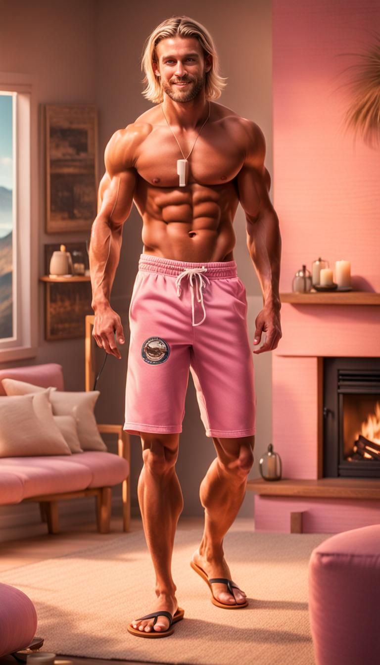 Photorealistic Surfer Portrait in Cozy Living Room