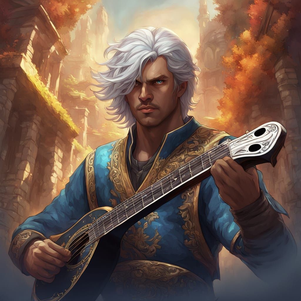 Teen Bard with Lute: Fantasy Oil Painting