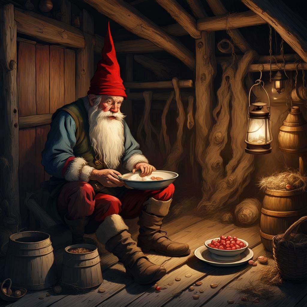 Scandinavian Elf Enjoys Christmas Porridge