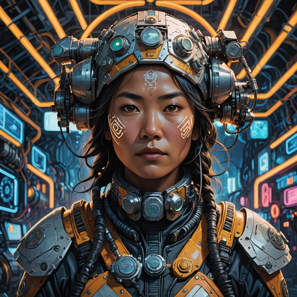 Inuit Woman in Cyberpunk Gear: A Vibrant Portrayal