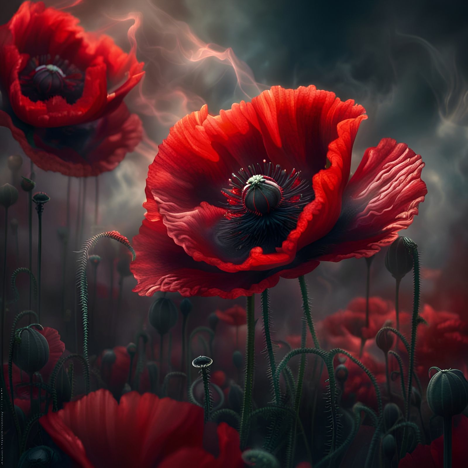Magical Red Poppy in a Dramatic Fantasy Scene