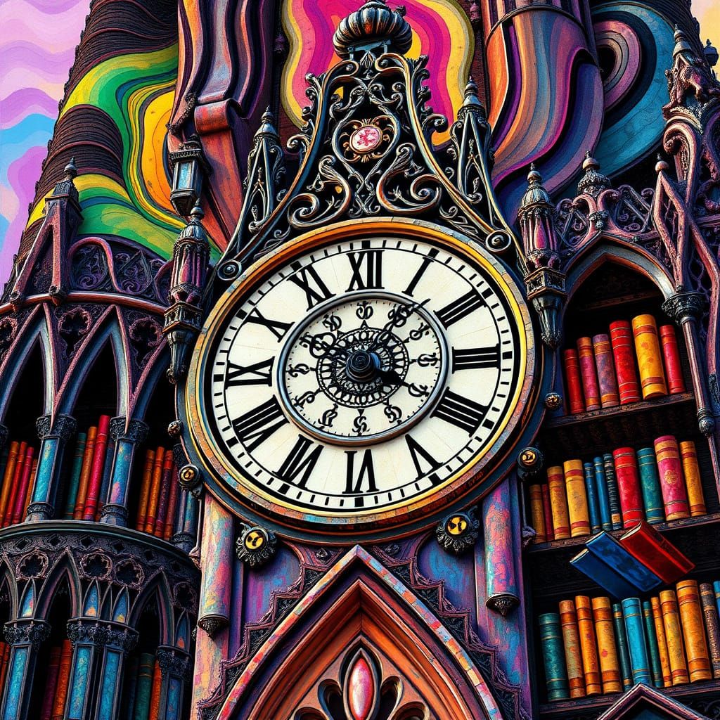 Ornate Clock Tower in Western Folk Art Style