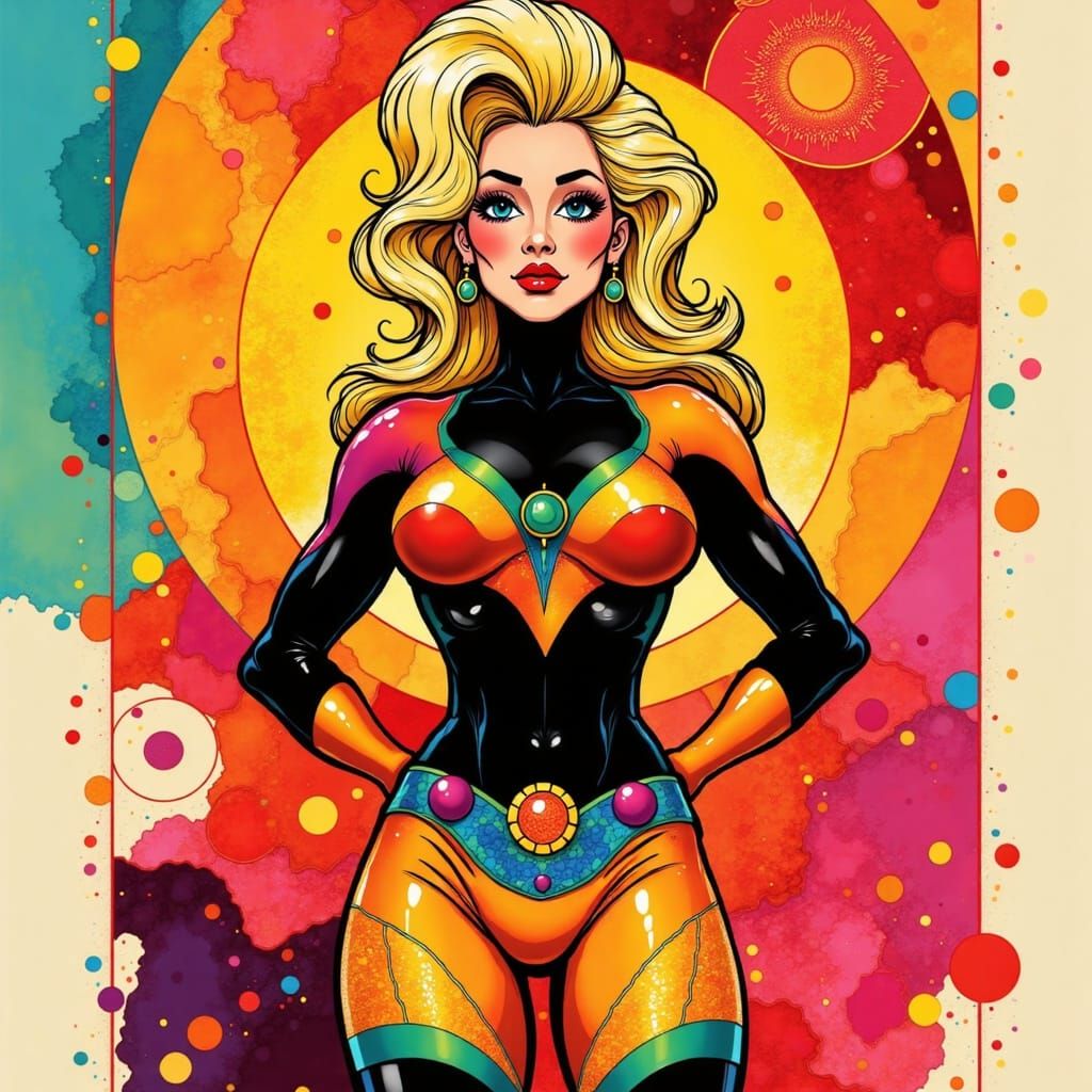 Vibrant Superheroine Dolly Parton in Geometric Bauhaus-Inspi...