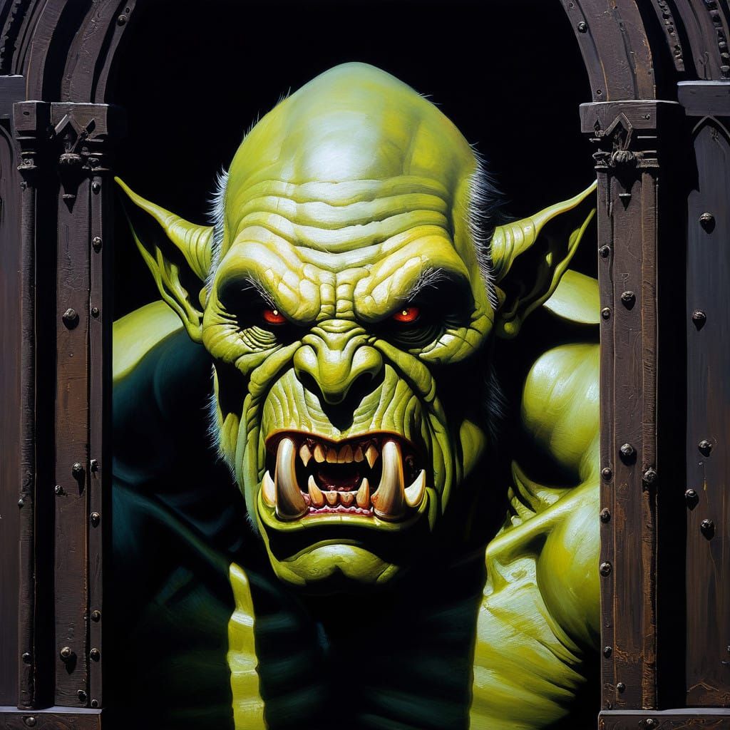 Surreal Gothic Orc Emerges from Shadows in Hyperdetailed Fan...