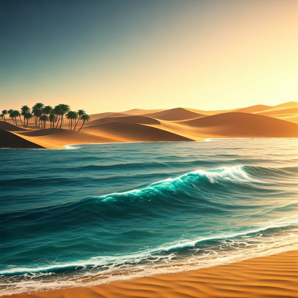 Ocean Waves Meet Desert Dunes in Panoramic Landscape