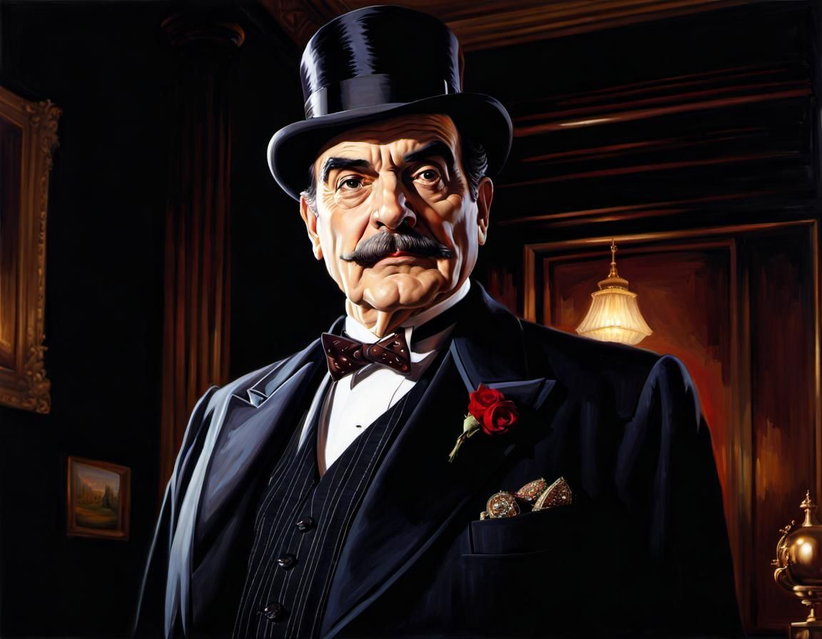 Hercule Poirot Investigation: Hyperrealistic Oil Painting