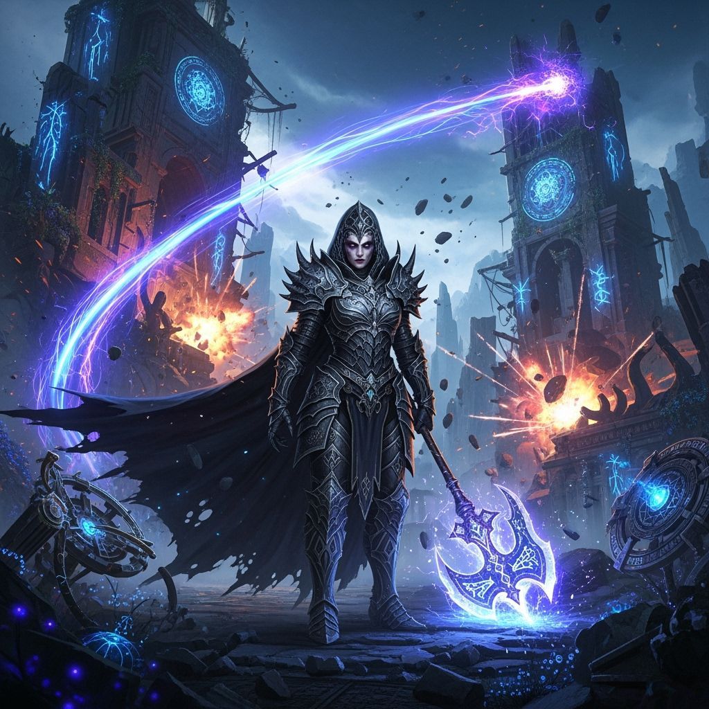 Goth Battle Goddess in Ruined Mystical Realm