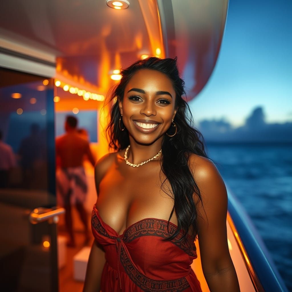 Elegant Aboriginal Woman at Yacht Party in Pop Art Style