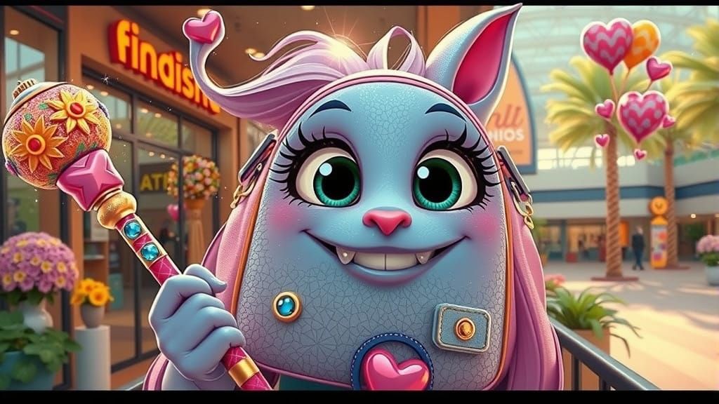 Cheerful Cartoon Purse Portrait in Vibrant, High-Contrast St...