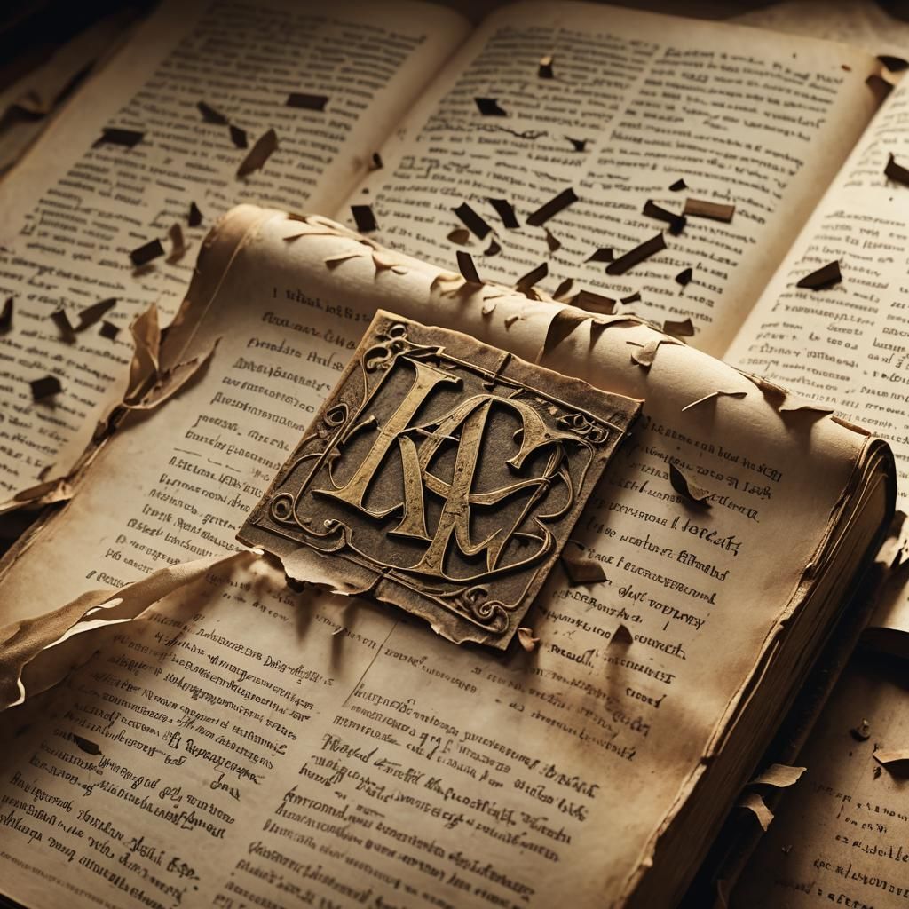Mystical Old Book with Falling Letters