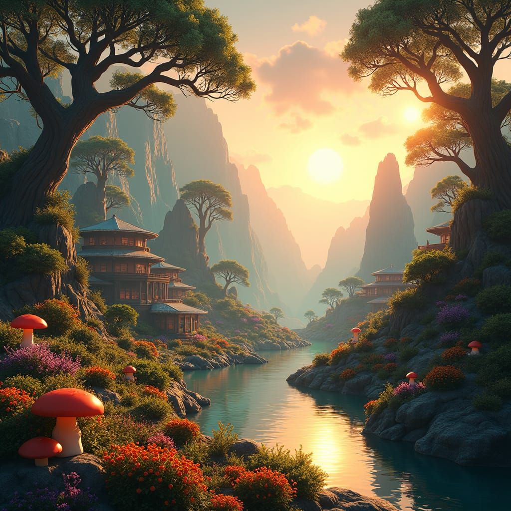 Exotic Planet Landscape in Matte Painting Style
