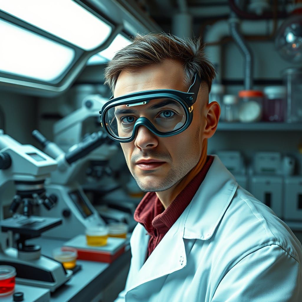 Futuristic Biologist in Laboratory, Biomechanical Style