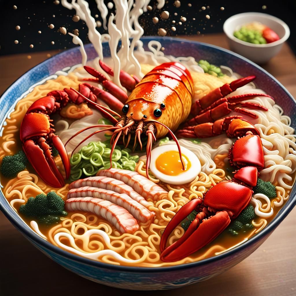 Explosive Ramen Feast in Hyper-Realistic Style