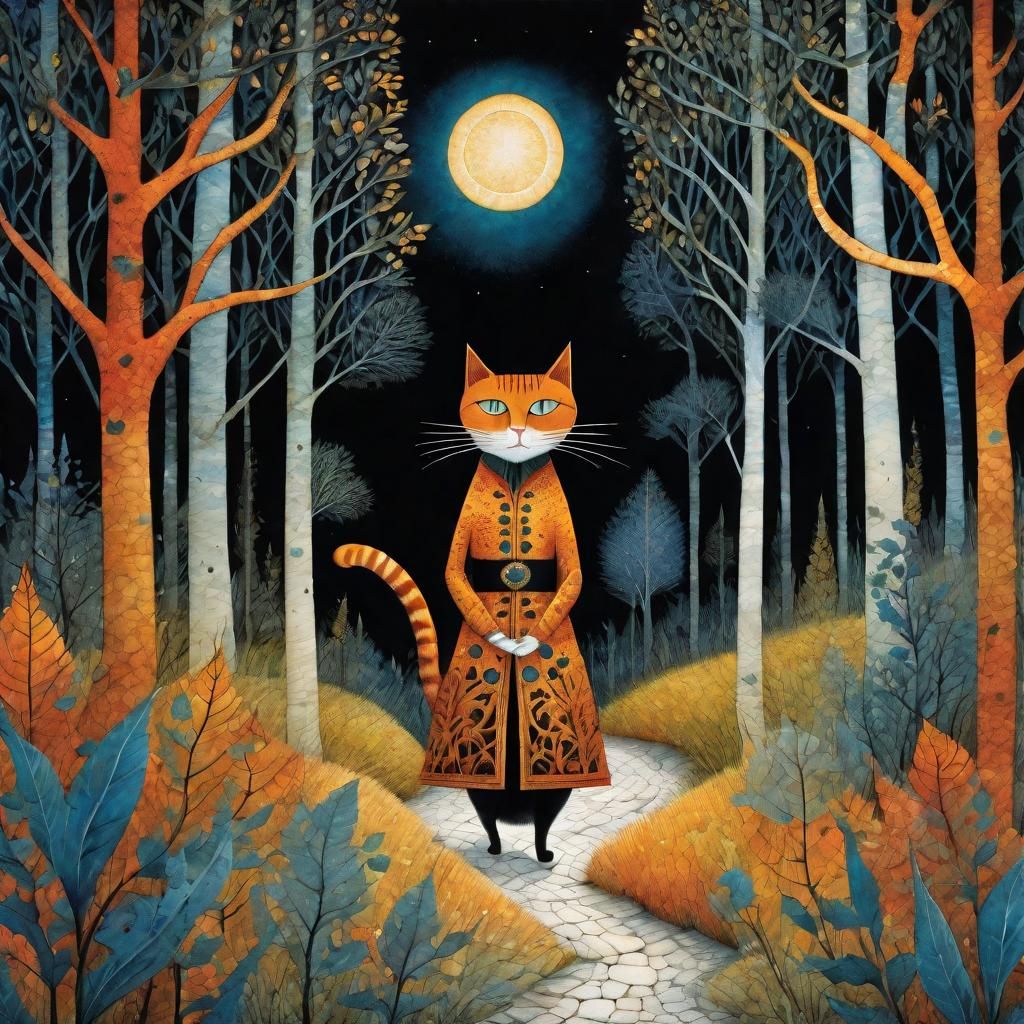 Cat Sorcerer in the Woods: Detailed 3D Render