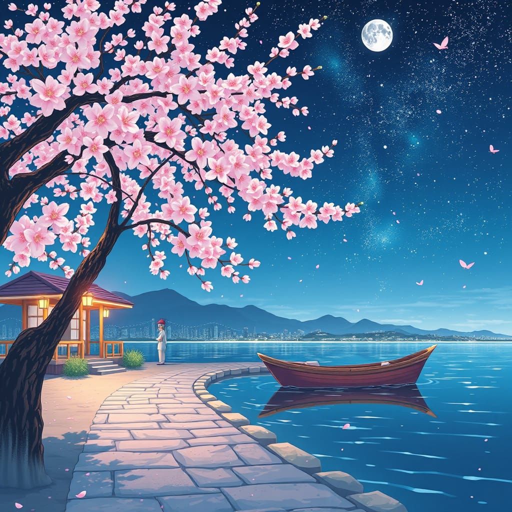 Vibrant Anime Spring Landscape with Sakura
