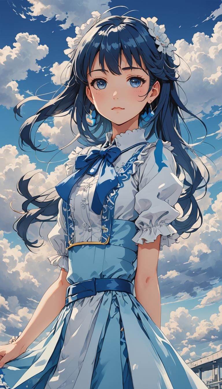 Anime Girl in Blue Dress: Studio Trigger Style