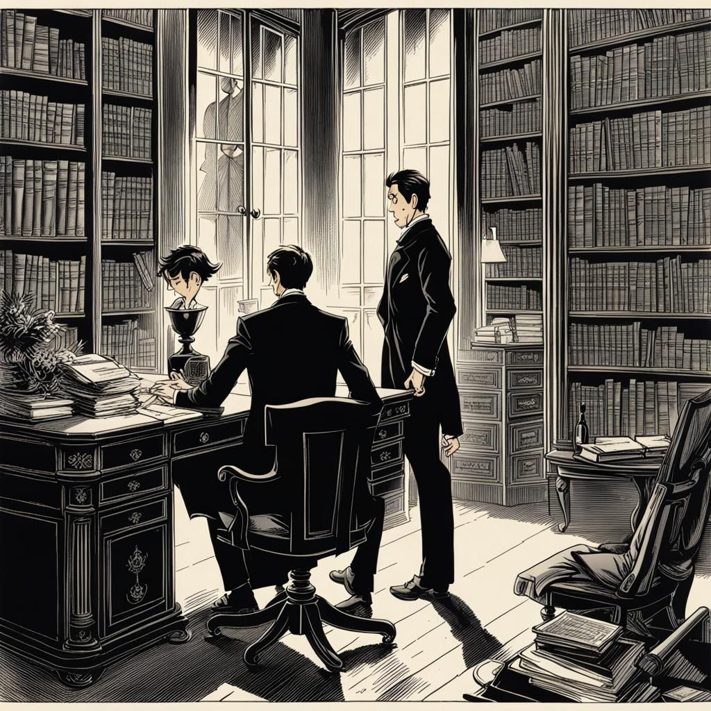 Tense Office Scene in Anime Style