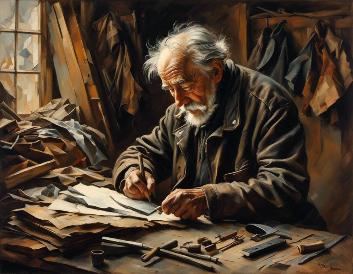 Chiaroscuro Old Man in Workshop with Dynamic Lighting