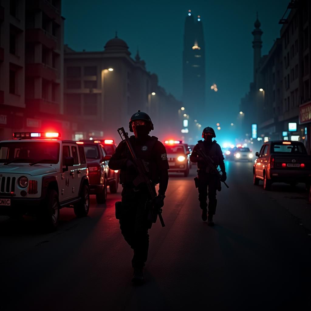 Islamabad Streets: Armed Police Patrol in Cinematic Night Sc...