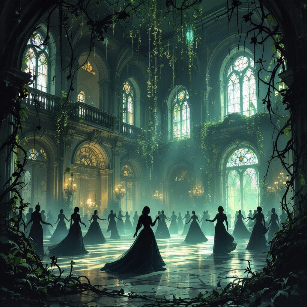 Opulent Mansion Ballroom with Spectral Waltz