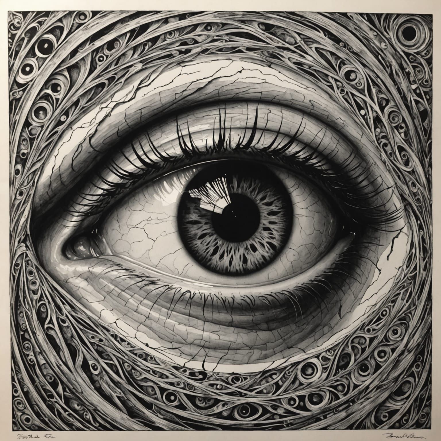 Ethereal Eye in Whirlpool, as Pen Drawing