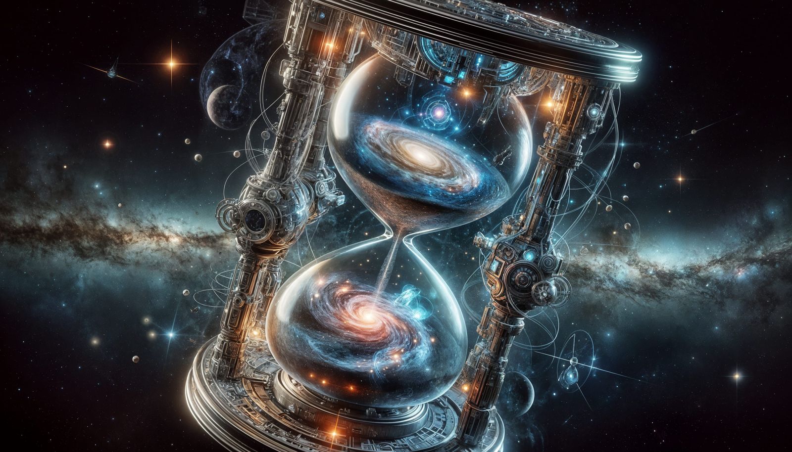 Cosmic Hourglass with Cybernetic Design in Space