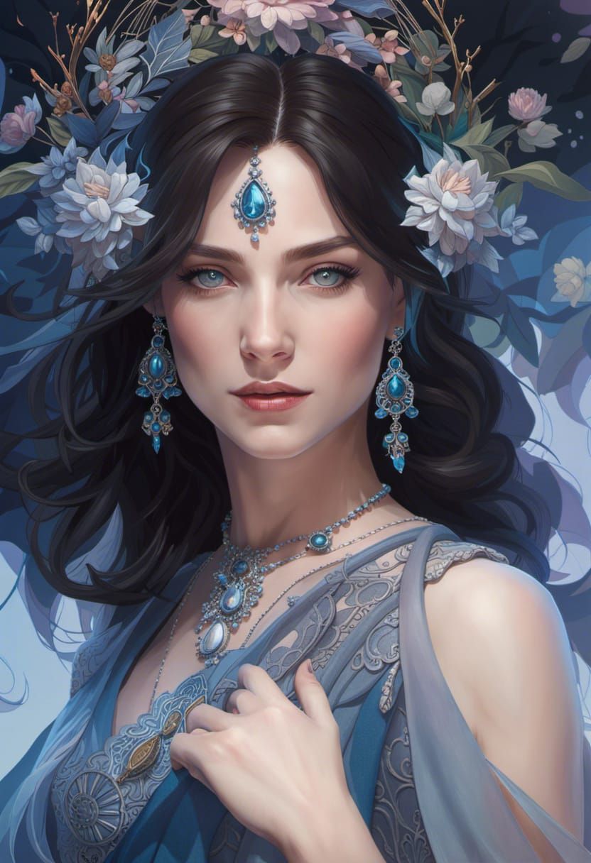 Detailed Portrait with Volumetric Lighting, Art Nouveau Styl...